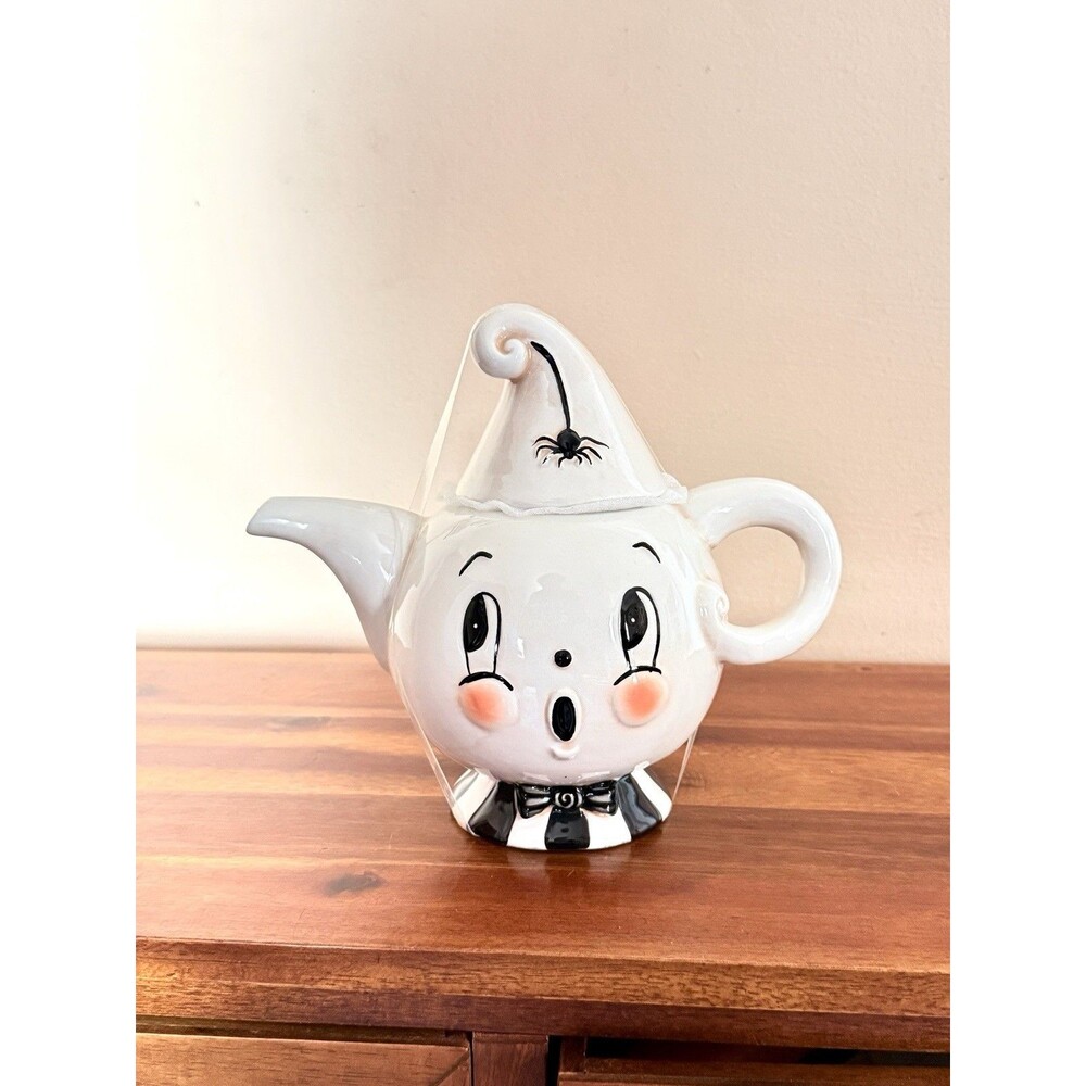 Johanna Parker Halloween Gus Ghost Bow Tie Spider Spooky Whimsical Teapot 7.5"